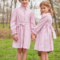 Little English traditional children's clothing.  Smocked pink floral dress for girls for fall