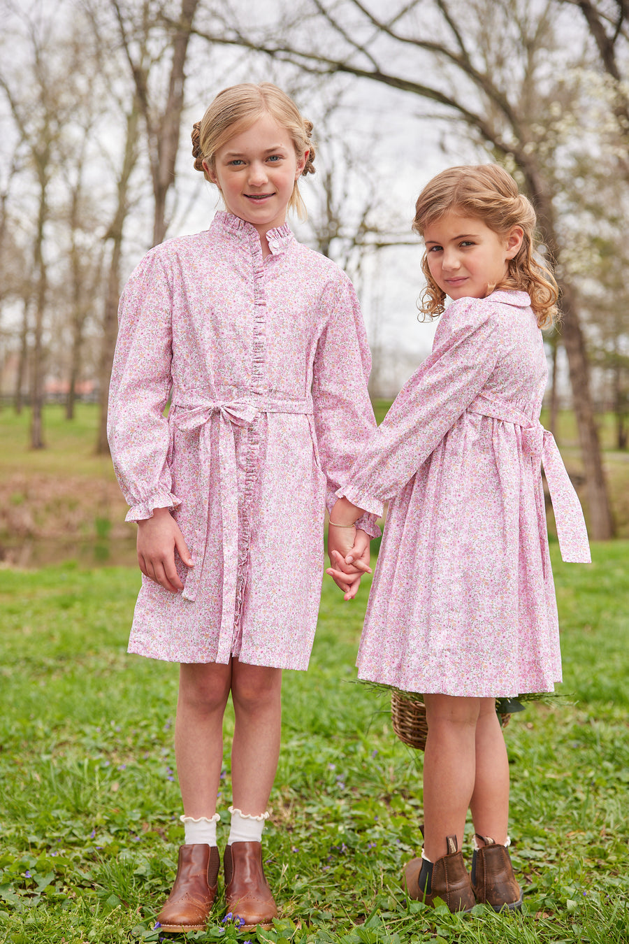 Little English traditional children's clothing.  Smocked pink floral dress for girls for fall