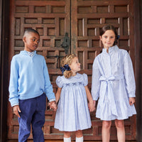 Little english traditional clothing, Amore dress in blue vinings pattern for little girl