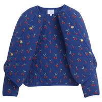 Little English traditional children's clothing. Blue quilted jacket with cherry print for girls for Fall