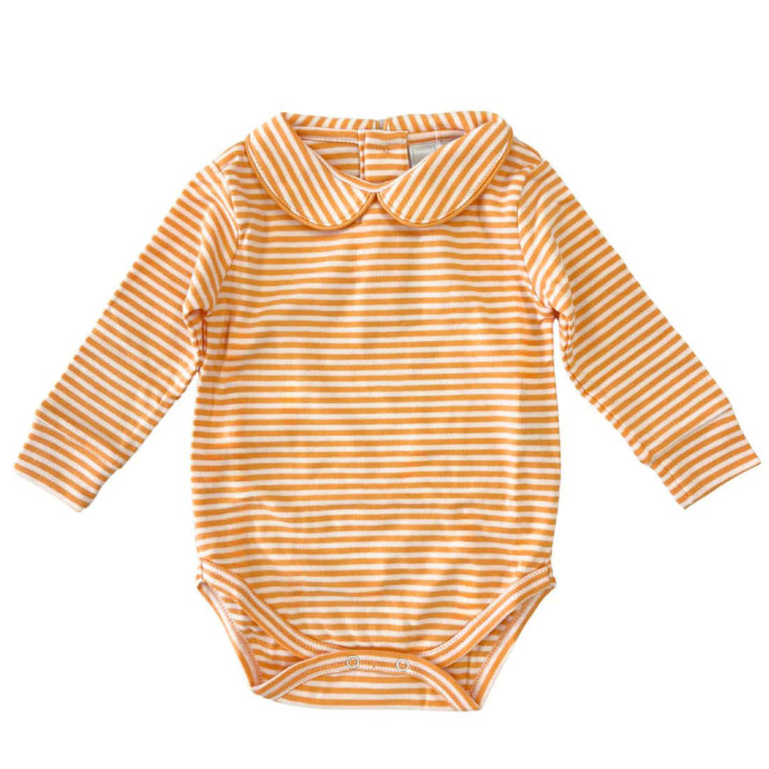 little english classic childrens clothing striped orange long sleeve onesie with peter pan collar