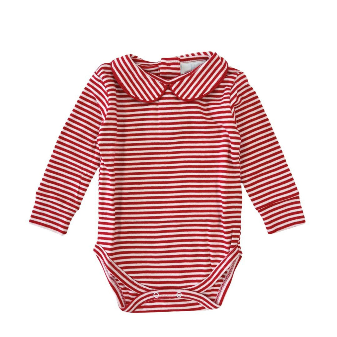 little english classic childrens clothing striped red long sleeve onesie with peter pan collar