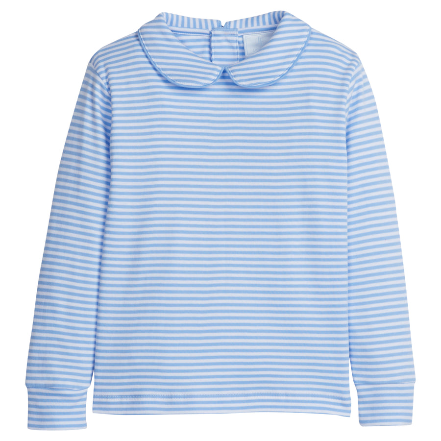 little english classic childrens clothing striped light blue long sleeve tee with peter pan collar