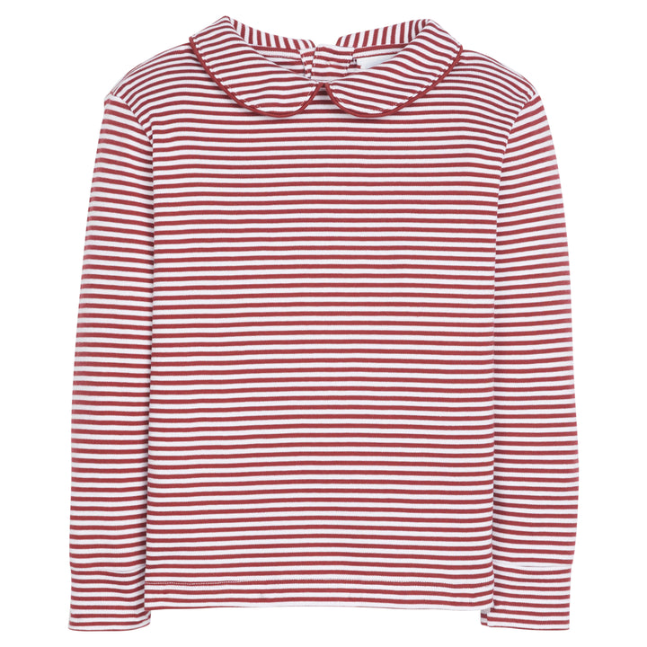 little english classic childrens clothing maroon stripe long sleeve tee with peter pan collar