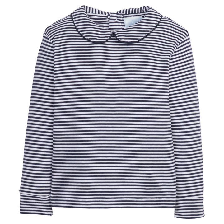 little english classic childrens clothing navy stripe long sleeve tee with peter pan collar