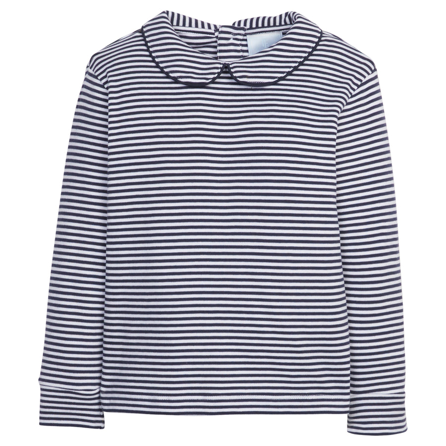 little english classic childrens clothing navy stripe long sleeve tee with peter pan collar