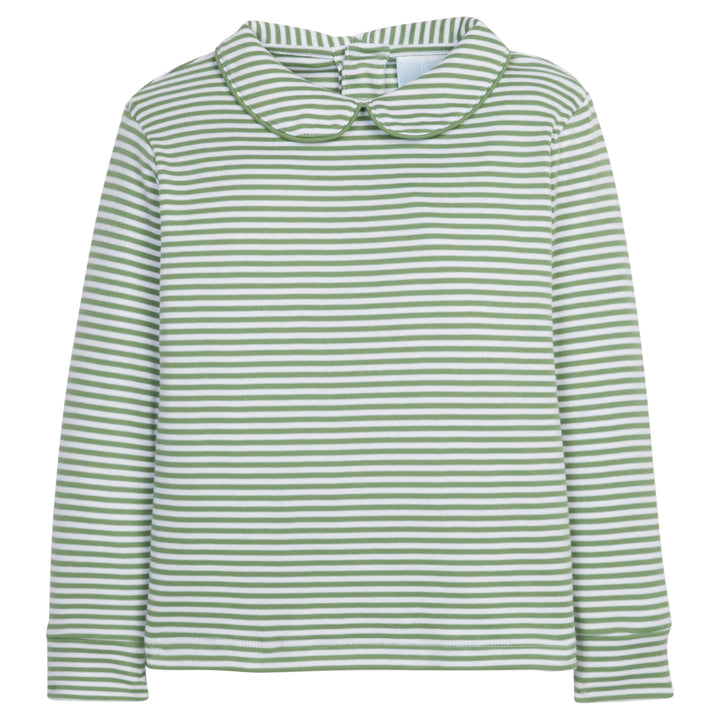 little english classic childrens clothing light green stripe long sleeve tee with peter pan collar