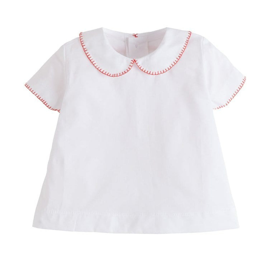 Little English traditional children's clothing, baby boy's classic peter pan collar shirt with red whipstitch detailing for Spring