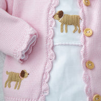 Little English traditional crochet sweater, pink lab crochet sweater for baby girl