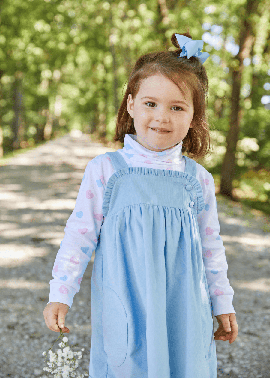  Little English traditional children's clothing, classic girl's turtleneck with blue and pink heart pattern