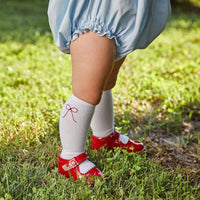 Little English traditional children's knee high socks, red holiday bow embroidered sock for girl